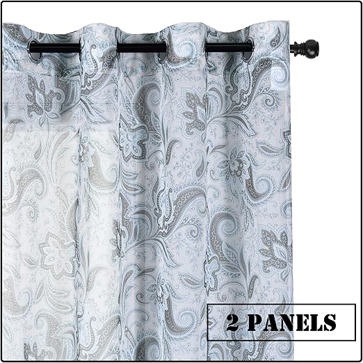 Amazon Com Huto Damask Vintage Floral Sheer Window Curtains For