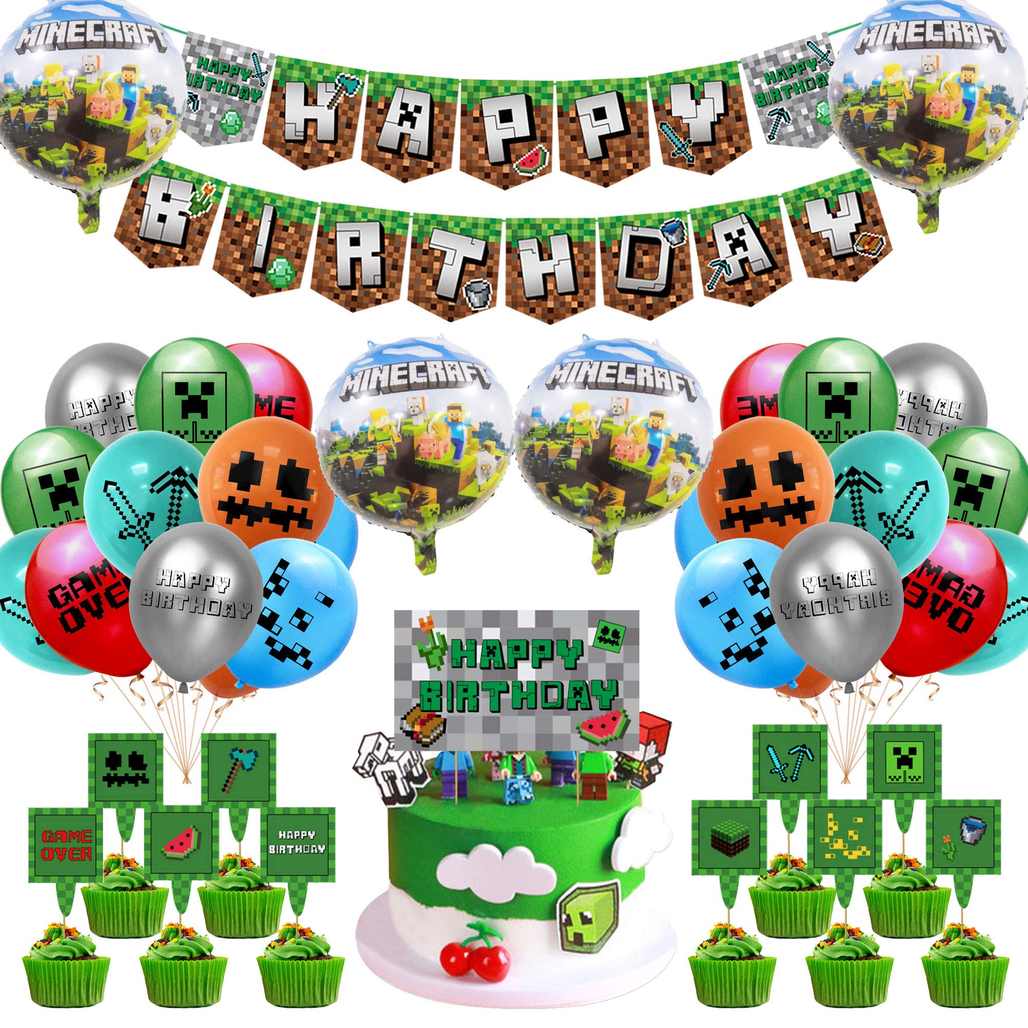 GSXNKK Pixel Cake Topper, Miner Game Cupcake Toppers,Pixel Miner