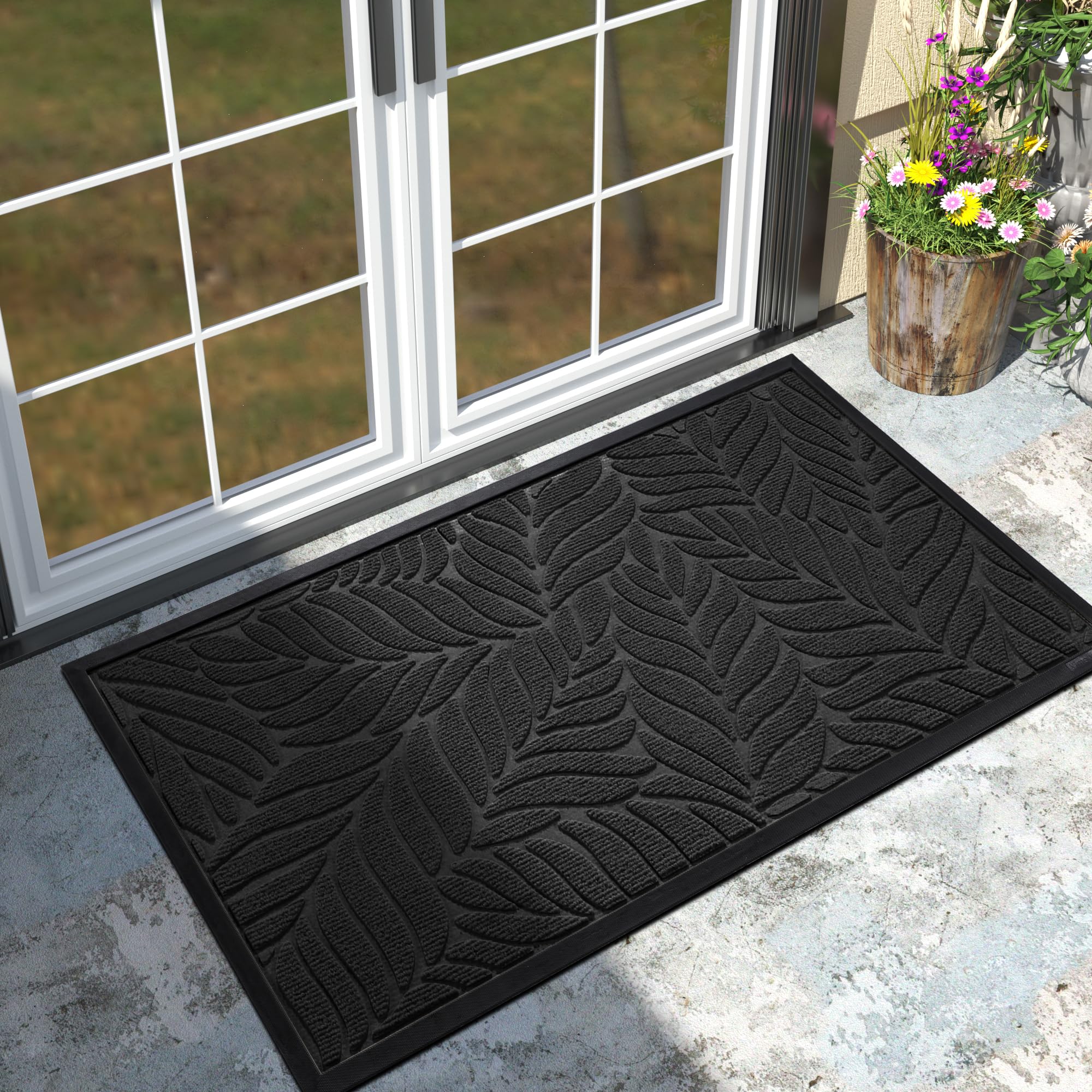 Yimobra 47x32 Large Door Mat Outdoor Indoor, All-Season Waterproof Door Mat Outside Entrance, All-Weather Non-Slip Outside Doormat for Garage Patio Entryway, Black Image