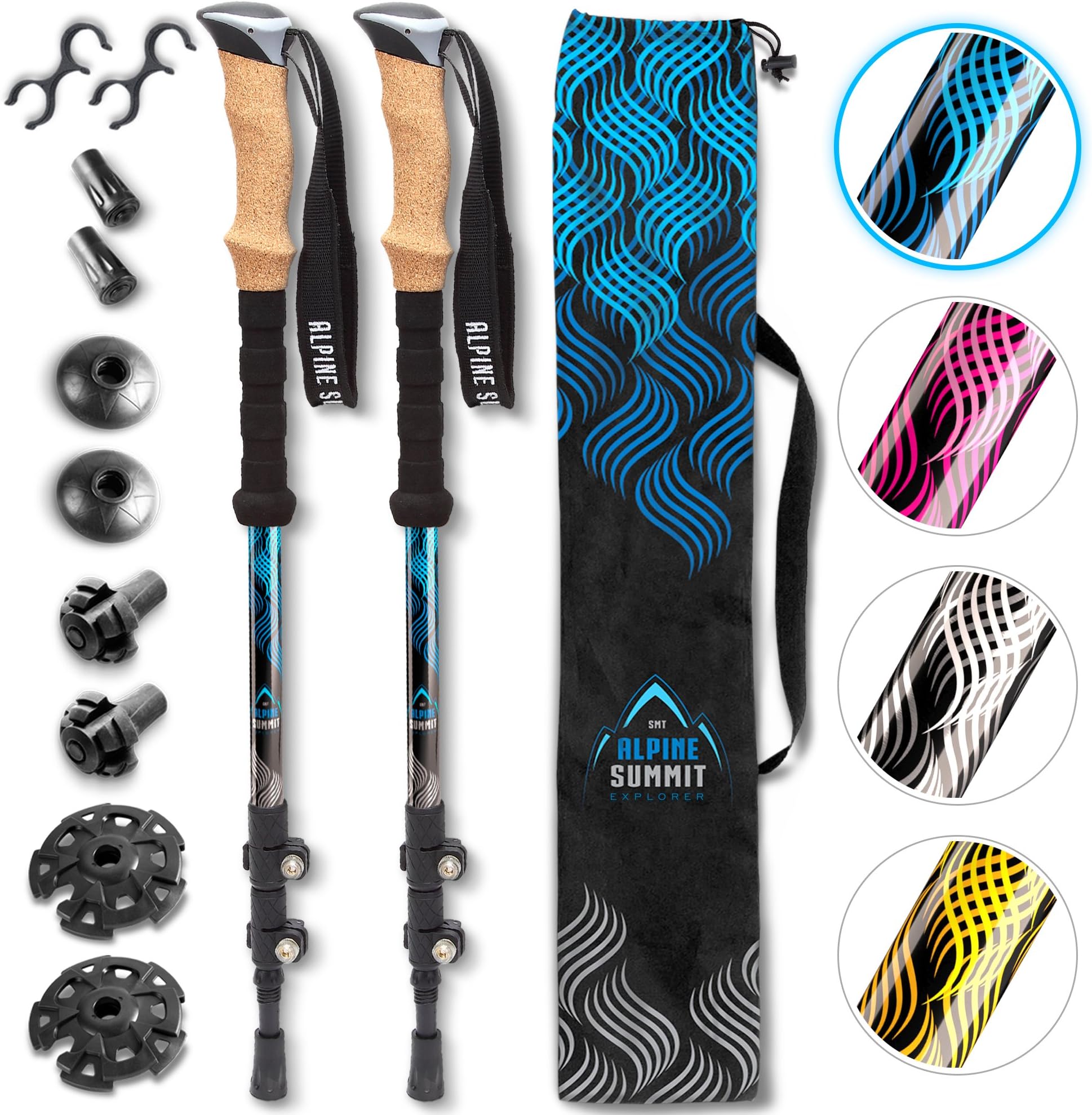 Alpine Summit Hiking/Trekking Poles with Quick Locks, Walking Sticks with Strong and Lightweight 7075 Aluminum and Cork Grips - Enjoy The Great Outdoors