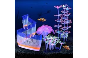 Filhome Glowing Fish Tank Decorations Plants, 4 pcs Glow Aquarium Decoration Plants Kit Glowing Sea Anemone Coral Ornaments