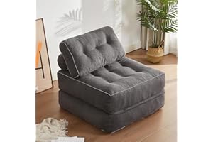 EJC Folding Chair Bed, Convertible Futon Couch, Portable Sofa Chair, Grey