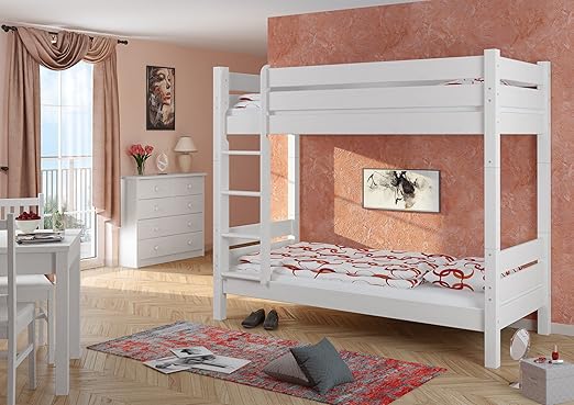 Erst-Holz® 60.16-10 W T100 Etagenbett für Erwachsene weiß 100x200 cm, Nische 100 cm, teilbar, mit 2 Rollroste