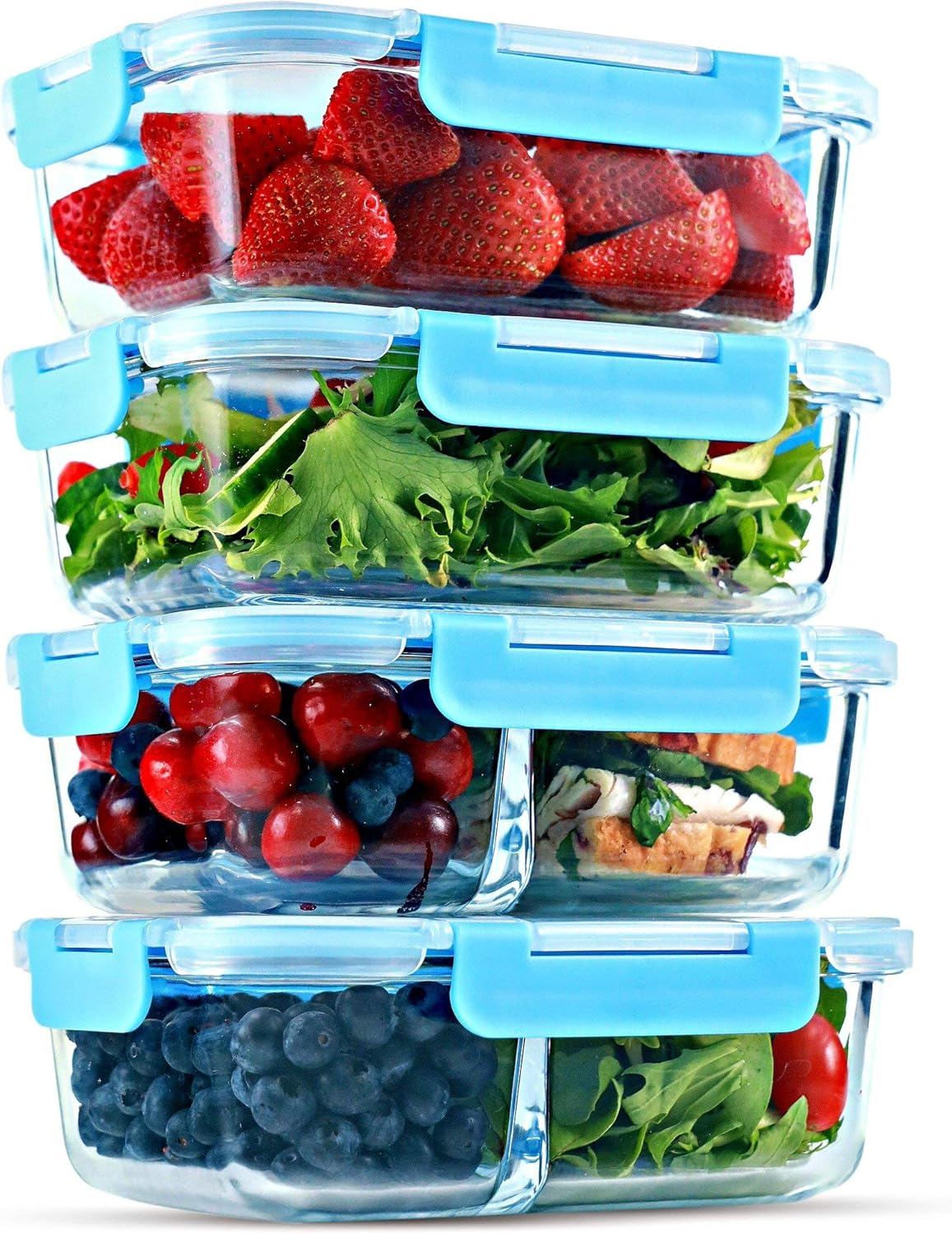 1 & 2 Compartment Glass Meal Prep Containers [4 Pack, 35