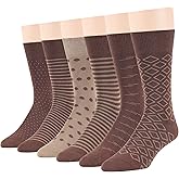 7Bigstars Mens Cotton Dress Crew Socks, 6 Pairs Patterned Assortment - Argyle, Striped, Dotted, Soft Breathable Everyday Fit