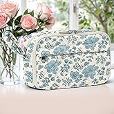 WOBAGMEN Quilted Pencil Pouch for Girls Women, Large Pencil Case Pouch with Compartments Cute Aesthetic Pencil Case Organizer, Floral Pencil Bag for School Supplies (blue floral)