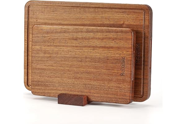 Relxinke Solid Teak Wood Cutting Board Set- Single/One Piece Design, Crack Resistant Wooden Choping Boards, No Glue, Knife-Fr