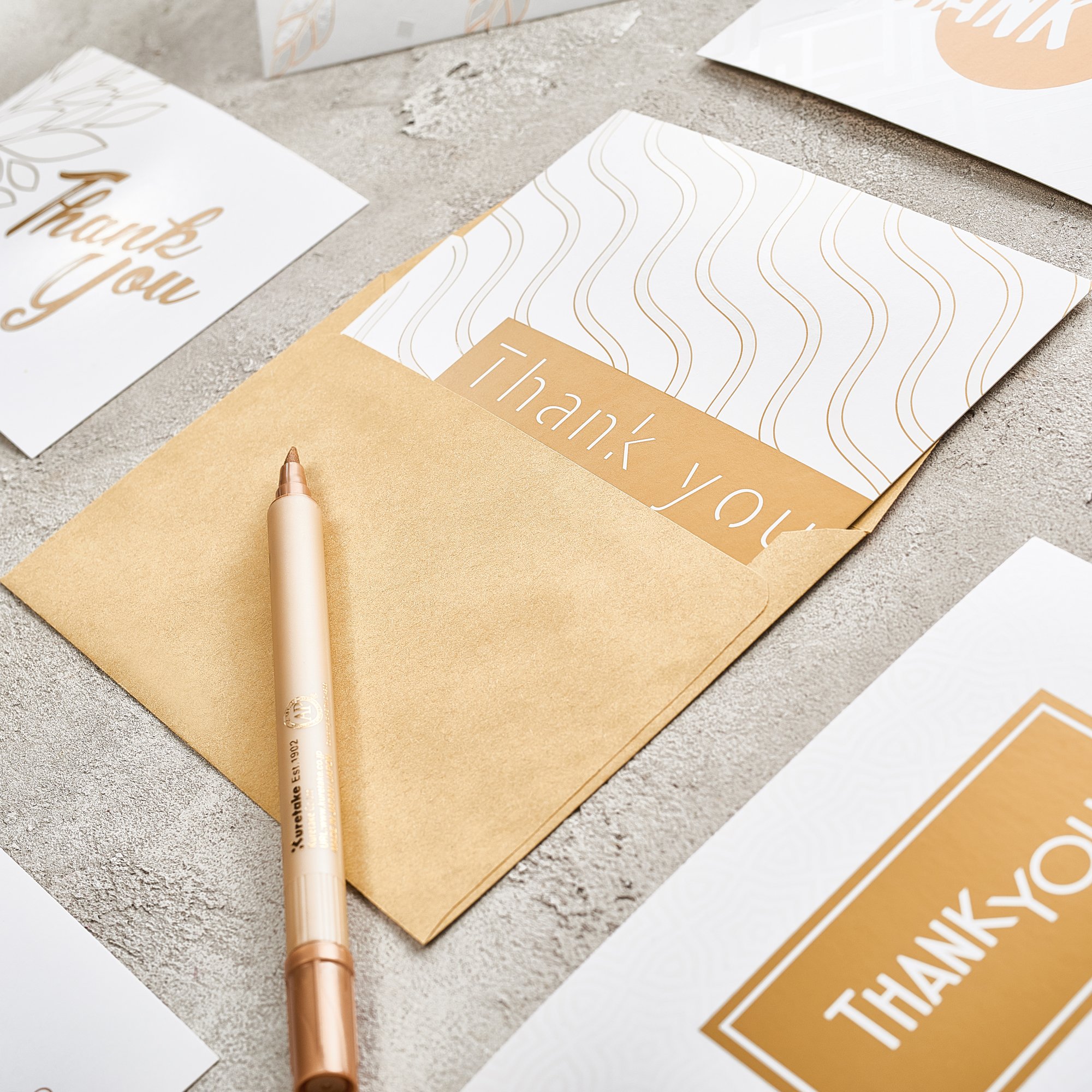 Thank You Cards Box Set - 40 Greeting Cards with Kraft Envelopes - Rose Gold/White Floral Design Note Cards - Best Thank You Notes for boy/girl Baby Shower, Men, Bridal, Wedding, Kids, Graduation