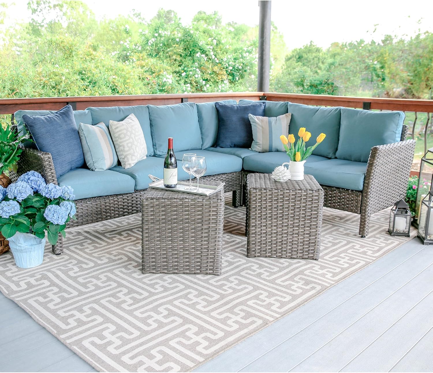 Amazon Com Leisure Made Canton 6 Piece Outdoor Sectional Spa Blue Fabric Furniture Decor