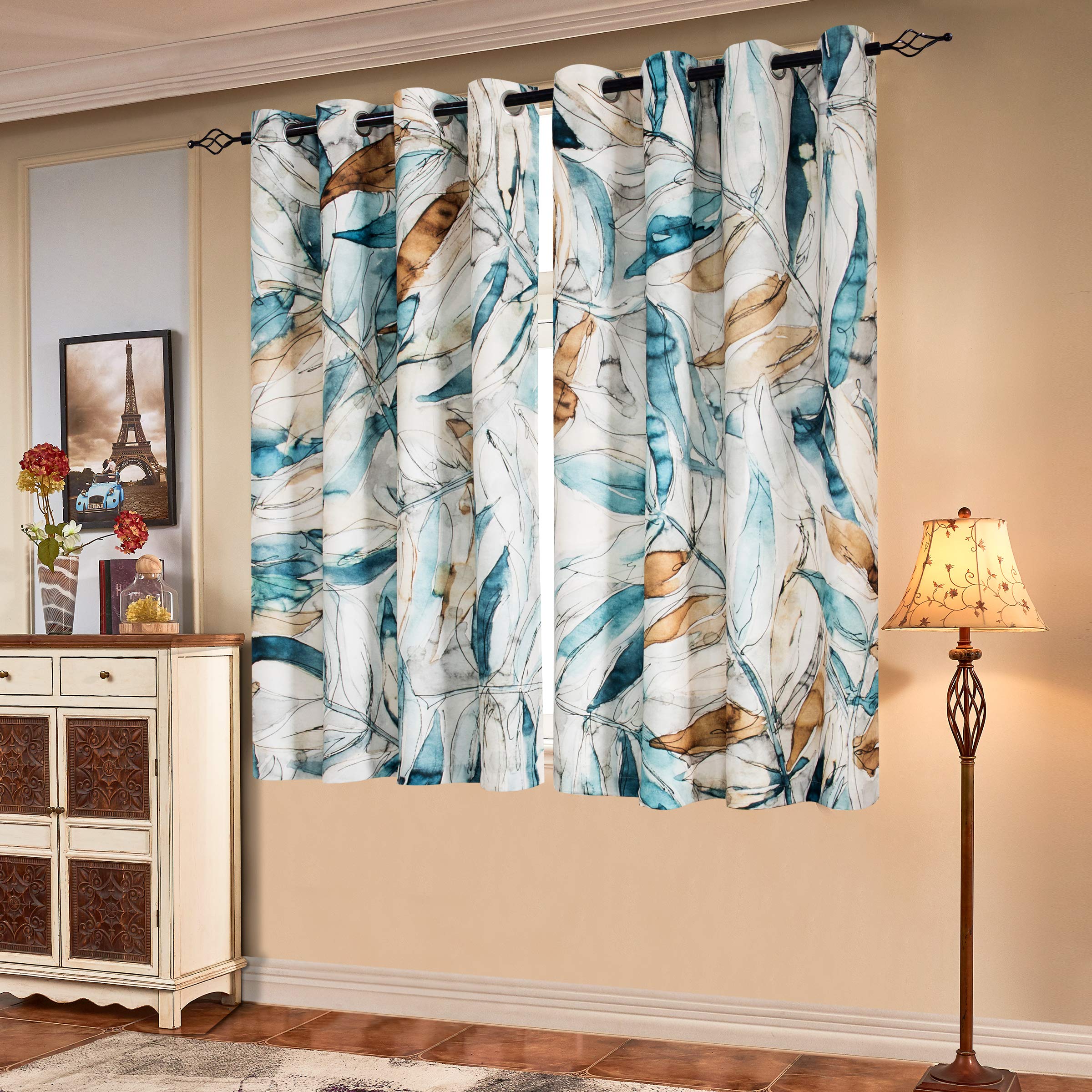 Photo 1 of SUBRTEX Printed Curtains Room Darkening for Bedroom Living Room Kids Room Dining Room Valance Colorful Window Drapes 2 Panel Set (52'' x 63'', Blue)