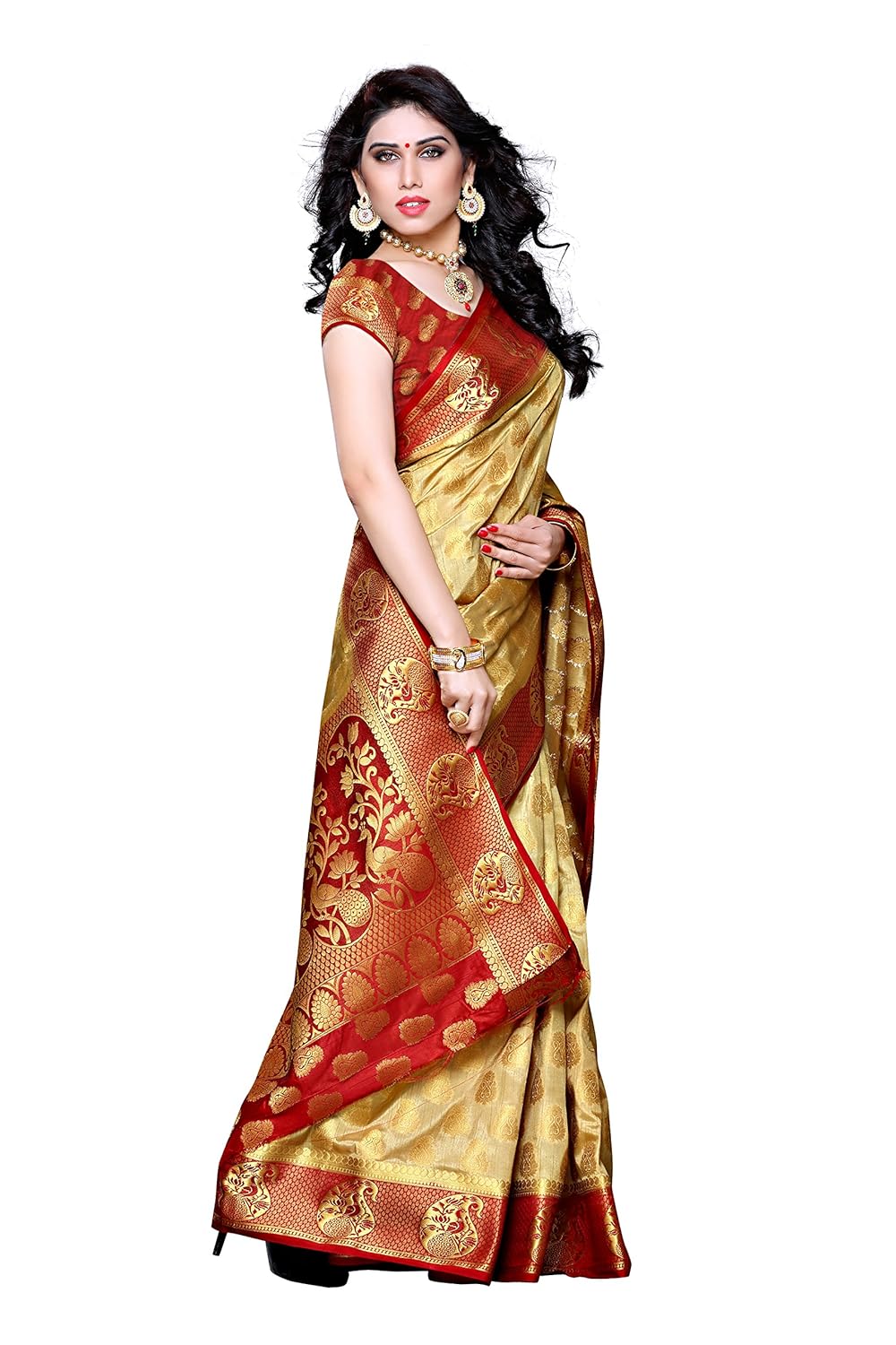 mimosa women's silk saree (224-cku-mrn,chiku,free size)
