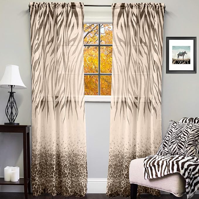 bed bath n more Sheer Exotic Animal Print Curtain Panel 50 X 84 Brown Kitchen