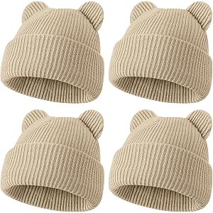 ZUPPAD 4 Pack Baby Toddler Beanie Hat with Bear Ears，Soft Knitted Winter Skull Cap for Kids Cute Solid Color Set47