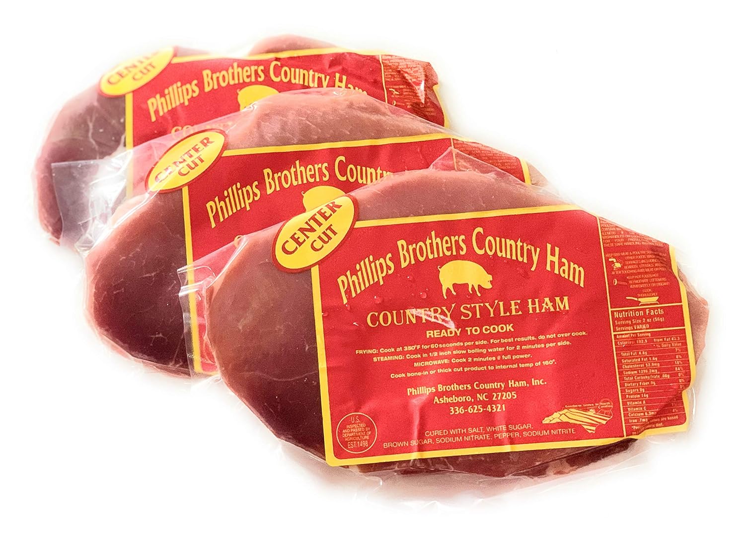 Phillips Brothers Country Ham 3 1lb Packs Of Center Cut Amazon Com Grocery Gourmet Food