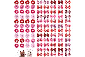 PIKLODO 100Pcs/50Pairs Valentine's Day Dog Bows Rubber Bands Heart Pattern Romantic Dog Hair Bows Red Pink Puppy Dog Grooming Bows for Holiday Dog Puppy Cat Bunny Yorkie Pet Hair Accessories