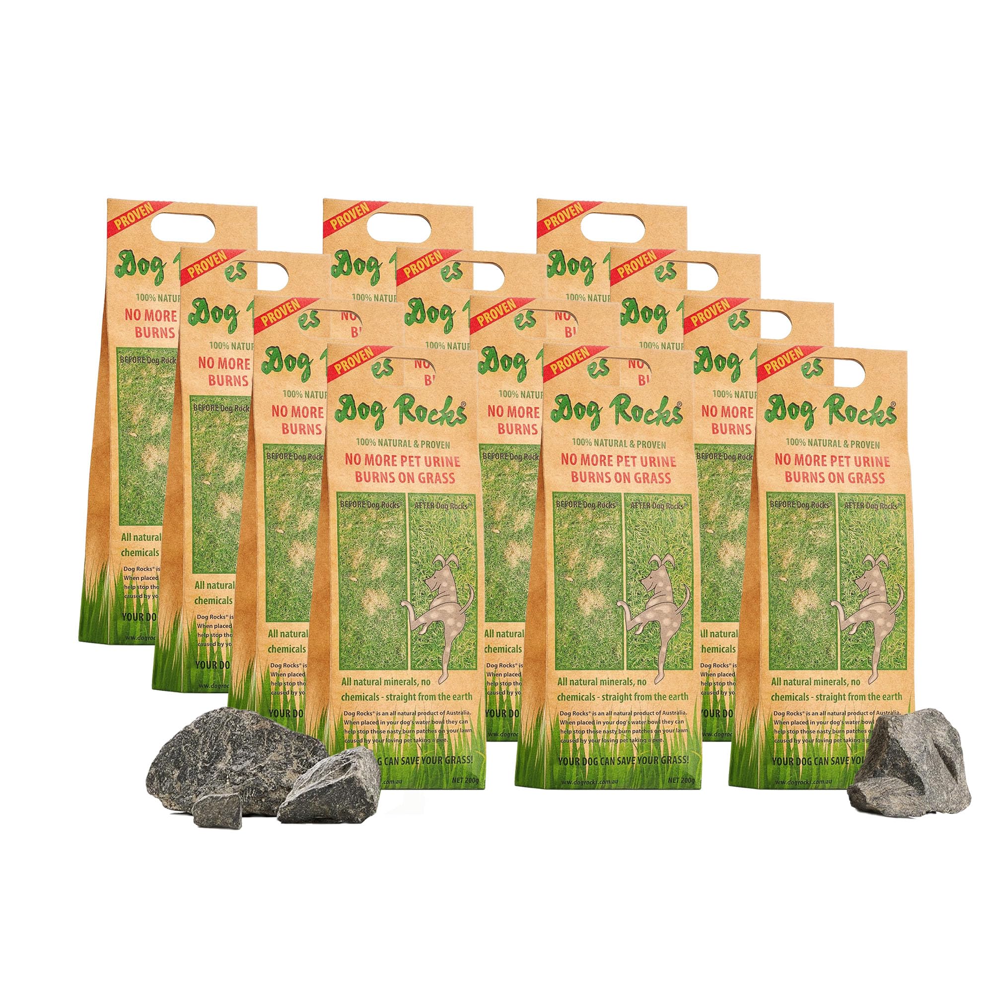 Dog Rocks Dog Pee Grass Neutralizer - Commercial Pack - Dog Grass Saver Rock for Green Grass in 3-5 Weeks | 100% Natural Urine Neutralizer for Lawn, Grass & Hedges | Grass Savers for Dog Urine | 12 PK