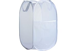 BENJUN Collapsible Mesh Laundry Basket，Pop Up Laundry Hamper-Easy Storage, Ideal for Home and Travel Use (light gray)