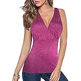 Afibi Women V Neck Halter Sleeveless Blouse Tank Top Fitted Cami Shirt