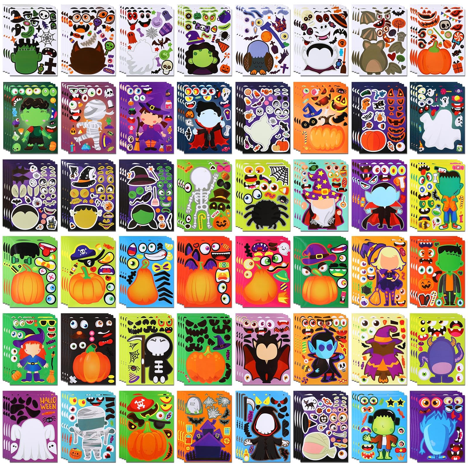 Photo 1 of 200 Sheets Halloween Stickers for Bulk DIY Make a Face Halloween Activities Stickers Halloween Party Favors Treats Goody Bag Fillers Gifts