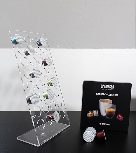 Amazon De Design Kapselhalter Fur 32 Cremesso Netto Kapseln Kapselspender Stehend Aus Hochwertigem Plexiglas Transparent