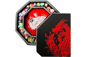 Fantasydice Red Fire Dragon Dice Tray with Wizard Book Print – 9" Octagon with Dice Staging Area, Holds 5 Dice Sets – Perfect for D&D, Call of Cthulhu, Shadowrun, and All Tabletop RPGs
