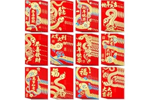 SEPGLITTER 54PCS Chinese New Year Red Envelopes 2025, Lunar New Year of the Snake Red Envelopes for Spring Festival 12 Styles Hong Bao Red Pocket Lucky Money Envelopes with Gold Raised Foil Snake