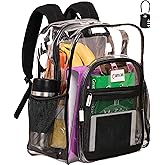 Clear Backpack Heavy Duty has TSA Lock, 2-Way Zipper. PVC Transparent Backpack X-Large - H18''xW14''xD8 - Black
