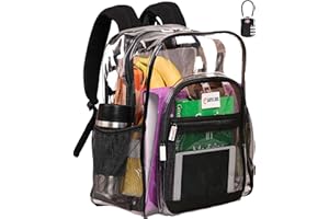 SHYLERO Clear Backpack Heavy Duty has TSA Lock, 2-Way Zipper. PVC Transparent Backpack X-Large - H18''xW14''xD8 - Black