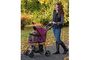 PET GEAR INC Pet Gear No-Zip Happy Trails Lite Pet Stroller for Cats/Dogs, Zipperless Entry, Easy Fold with Removable Liner, Safety Tether, Storage Basket + Cup Holder, 3 Colors