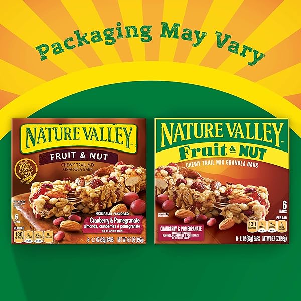 NATURE VALLEY CHEWY FRUIT & NUT GRANOLA BARS, CRANBERRY POMEGRANATE, 6 BARS, 6.7 OZ