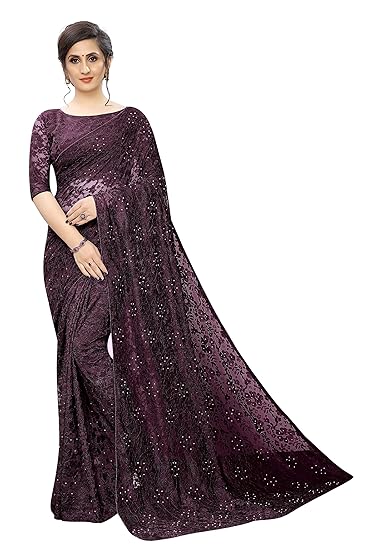 Women's Russel Net Sarees With Stone work