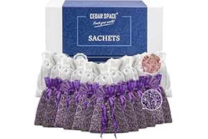 Cedar Space Lavender Sachet Bags for Drawers and Closets(24 Pack),Potpourri Bags,Dried Lavender Flowers,Cedar Blocks for Clothes Storage Scent Air Freshener, Cedar Chips Lavendar for Home Fragrance