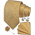 GUSLESON 3.15"（8cm） Mens Tie and Lapel Pin Paisley Necktie Hankerchief Cufflinks Set for Men