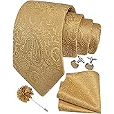 GUSLESON 3.15"（8cm） Mens Tie and Lapel Pin Paisley Necktie Hankerchief Cufflinks Set for Men