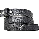 BC Belts Womens Thin Leather Belt Strap with Embossed Western Scrollwork 1" Wide with Snaps