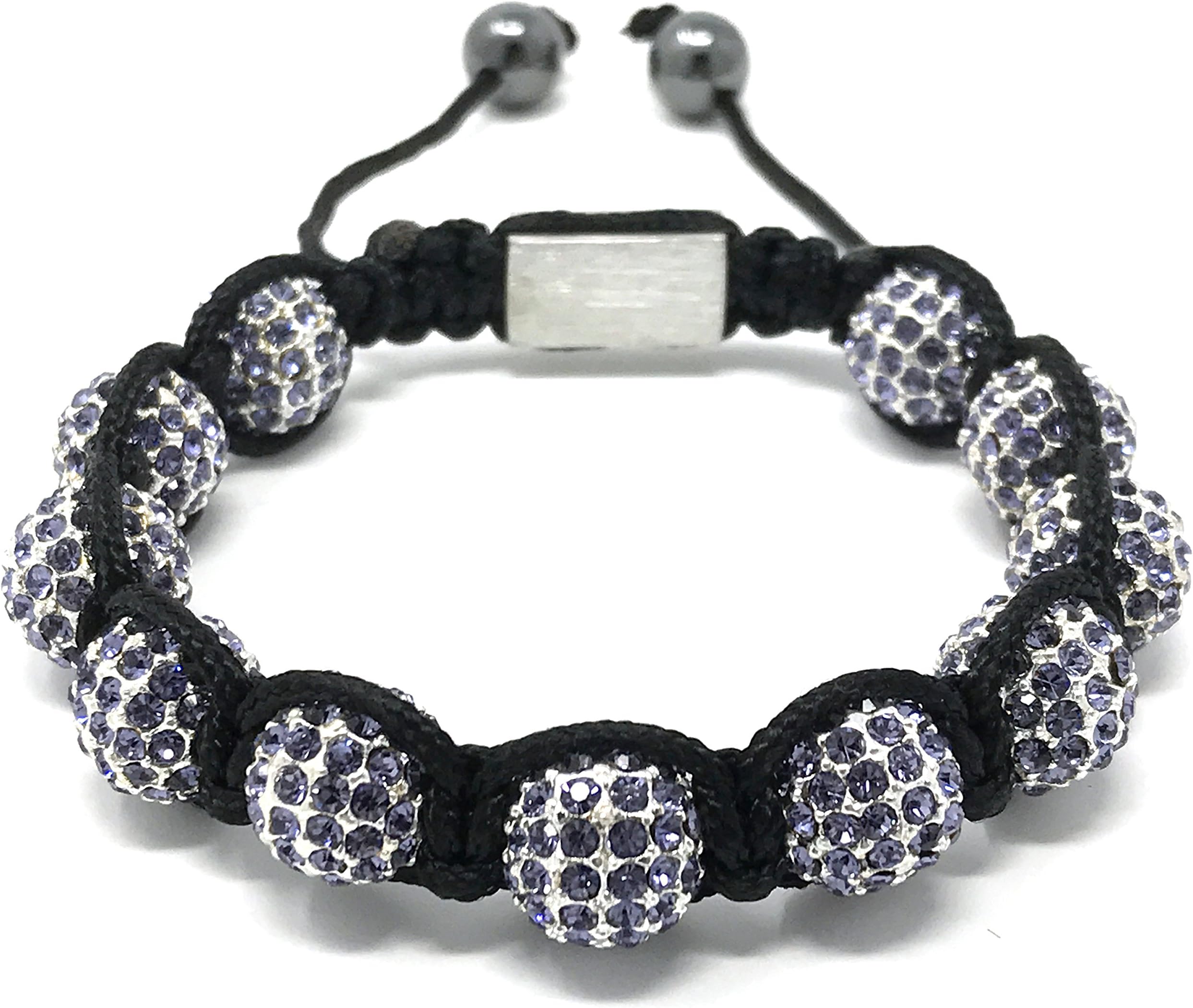 Shimla Crystal Bead Bracelet - Small - Silver Plated Tanzanite Cubic Zirconia Crystal Beads with Hematite Beads of 5.5-10.5cm