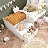 Merax White Bunk Bed with Desk and Drawers 90x190 cm Slatted Frame view 2