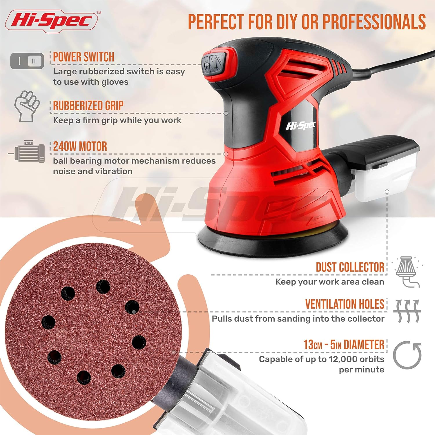 Hi-Spec DT40264-US Random Orbital Sanders product image 4