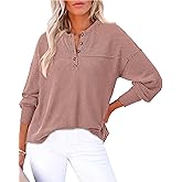 KIRUNDO Going Out Tops for Women Henley Shirts 2025 Casual Ribbed Knit Long Sleeve Tunic Summer Fall Button V Neck Blouse