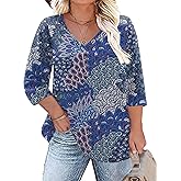 TFSDOD Womens Plus Size Tops V Neck T Shirts 3/4 Sleeve Blouse Summer Casual Tees XL-5X