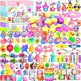 200 Pcs Prefilled Easter Egg Toys Set Include 100 Pastel Color Plastic Eggs Filled with 100 Assorted Mini Novelty Toys and Stickers for Easter Hunt Basket Stuffers, Party Favors for Kids Boys Girls