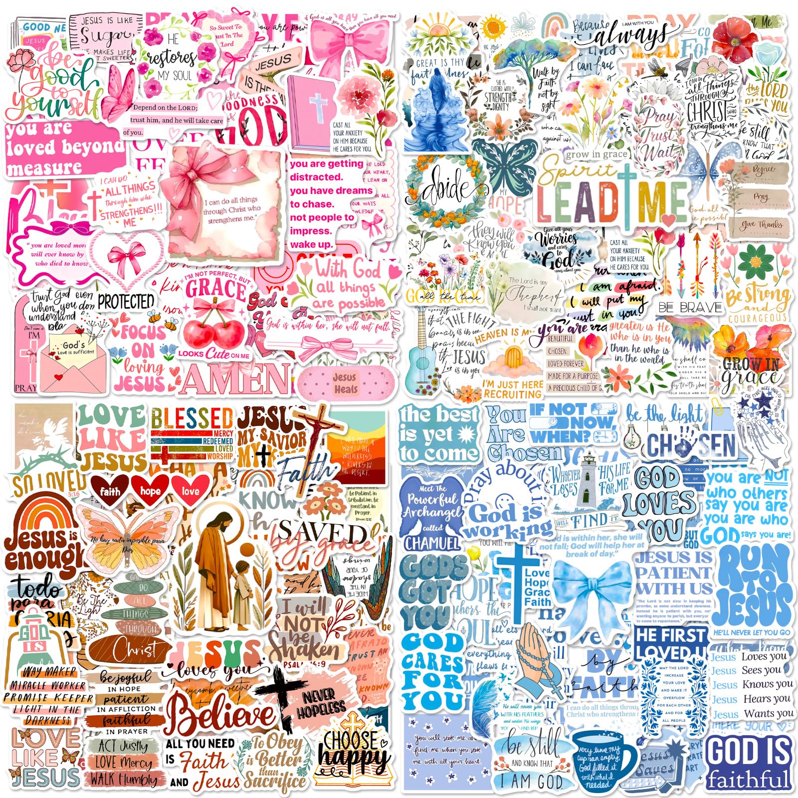 Bible Verse Stickers 200 Pcs Christian Scripture Sticker Pack, Waterproof Vinyl Stickers for Water Bottles Devotion Notebook Scrapbooking Prayer Journal Planner Laptop Kindle Tablet Bible Workbook etc