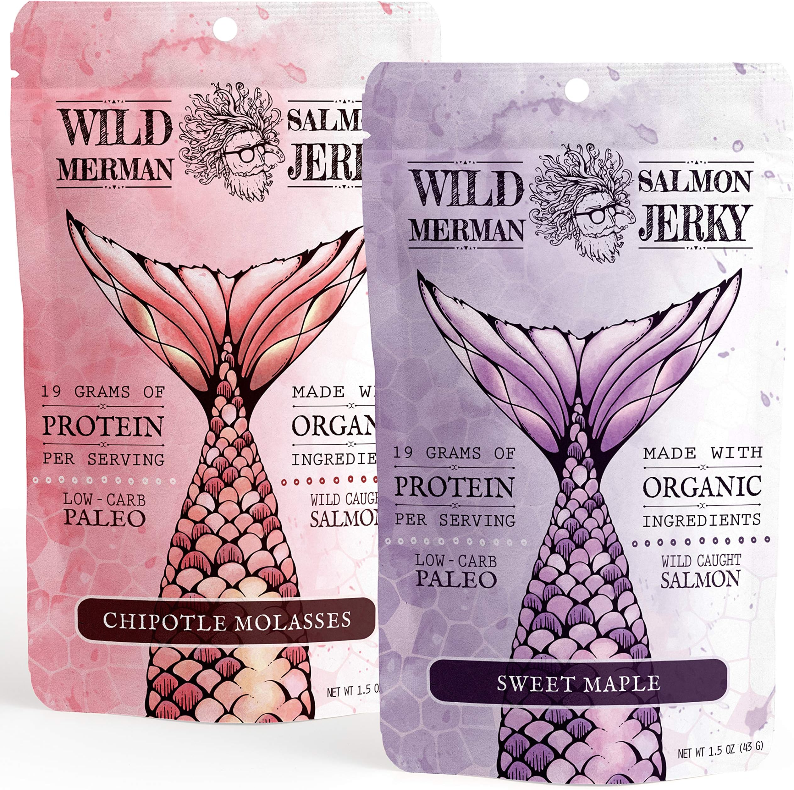 Wild Alaskan Salmon Jerky - Paleo - No Cane Sugar - 100% Wild Smoked Salmon Jerky - Organic - Gluten Free Fish Jerky (Variety Pack, 2 Pack)