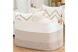 danpinera Large Laundry Basket 25’’*16’’*16’’ 108L Rectangle Blanket Basket for Living Room, Nursery & Laundry, Large Cotton Rope Bin with Leather Handle, Gradient Brown