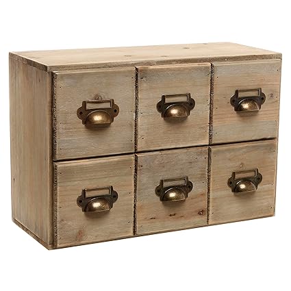 Vintage Style Brown Unfinished Wood 6 Drawer Cabinet Box
