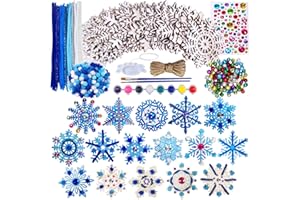 WINLYN 32 Set Christmas Hanging Natural Unfinished Wood Snowflake Cutouts Ornaments Ready-to-Personalize Wood Snowflake Rustic Winter Paintable Wooden Snowflake Ornaments for Kids Holiday Xmas Party Crafts