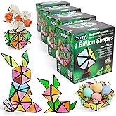 TOSY Magnet Pyramid Glow - 1 Cube Transforms into 1 Billion Shapes (Bunny, Egg Basket, Flowers, Heart), Easter Birthday Gift, 12 pcs, 243 Magnets, Glowing, Holographic Design, Puzzle/STEM Toy, 4-Pack