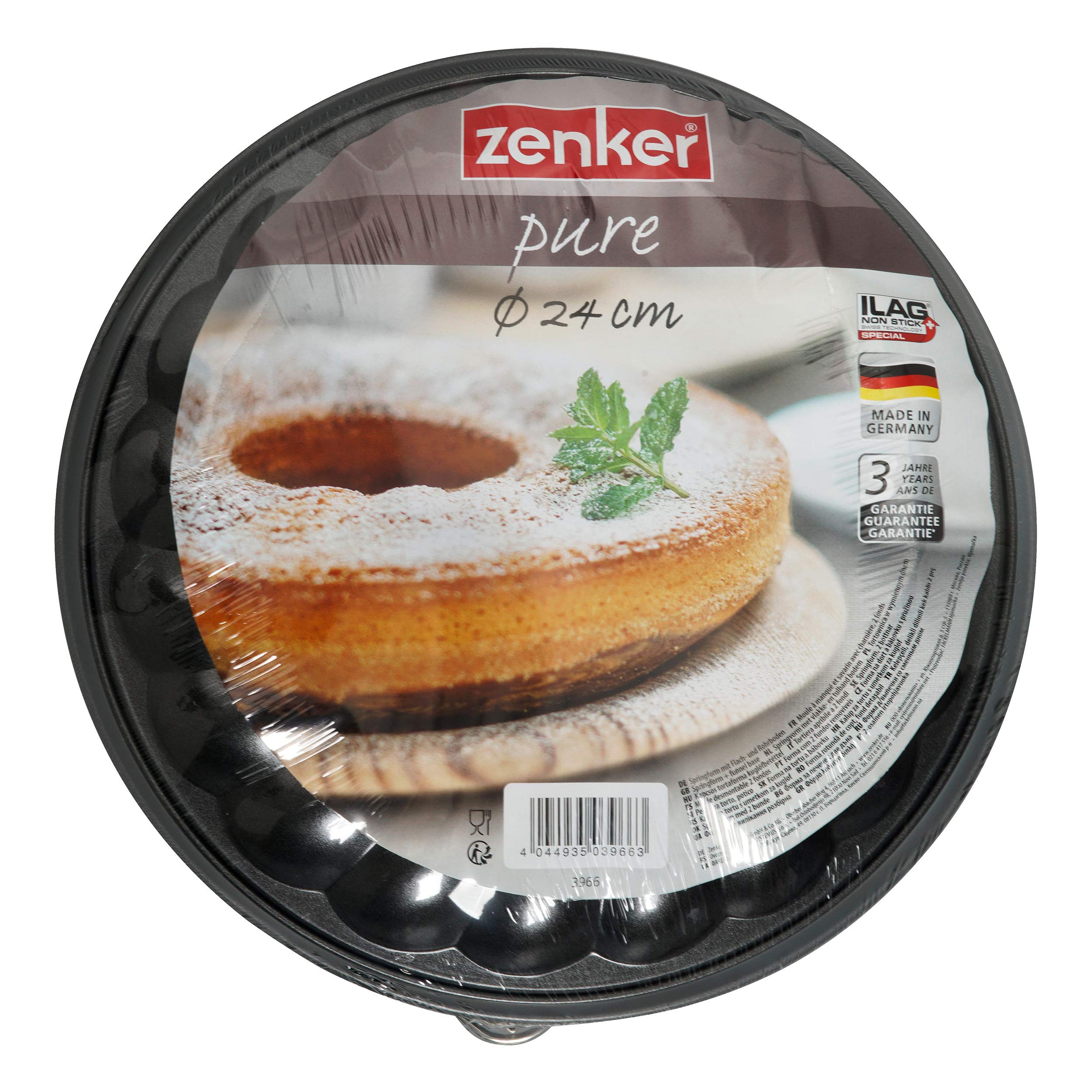Zenker Springform Cake Tin with Flat and Tube Base Diameter 24 cm Pure, Baking Mould with 2 Bases, Cake Tin Set with Non-Stick Coating, Easy Demoulding for Juicy Cakes (Colour: Black), Quantity: 1