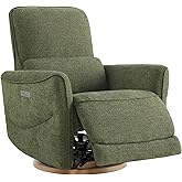 CHITA Power Swivel Glider Recliner Chair, Nursery Rocking Chair, Moss Green | FSC Certified Reclining Chair with Solid Wood Base, USB &amp; Type-C Charging Ports for Living Room and Nursery