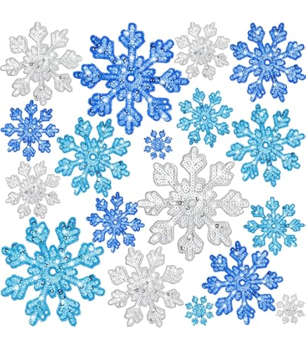 Lot Of 4 Silver Snowflake Iron-On Patches - Embroidered, 1 1/8 Inch, For DIY & Crafts